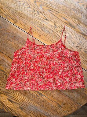 O'NEILL red floral adj spaghetti strap crop top/viscose/XL